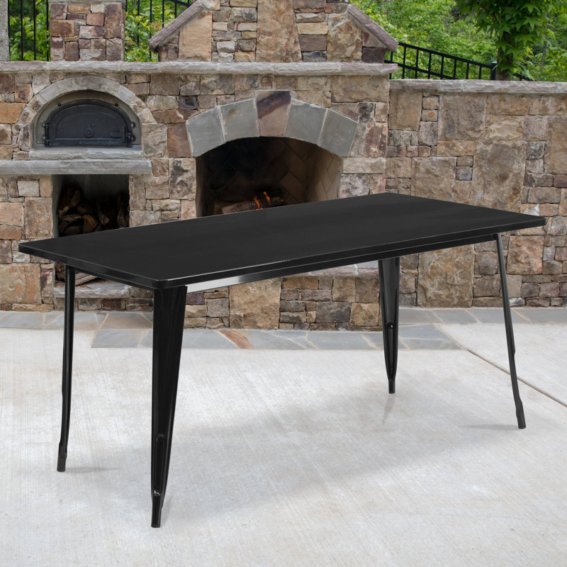 Eure 31.5" x 63" Rectangular Metal Indoor-Outdoor Table - Industrial Table, Black