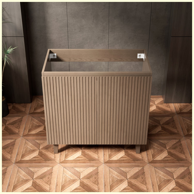 Armoire de rangement de salle de bain autoportante 36 po avec portes à double rayure (sans lavabo) 36 po, grain de bois Heidelberg