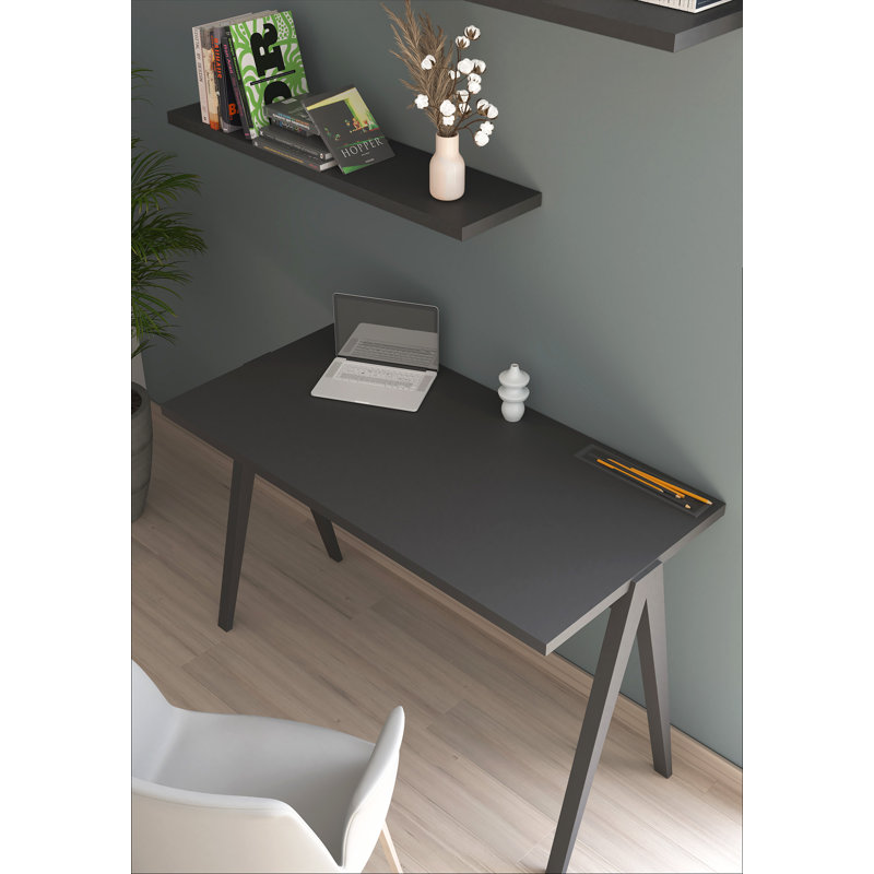 Dikili Solid Wood Base Writing Desk, Graphite