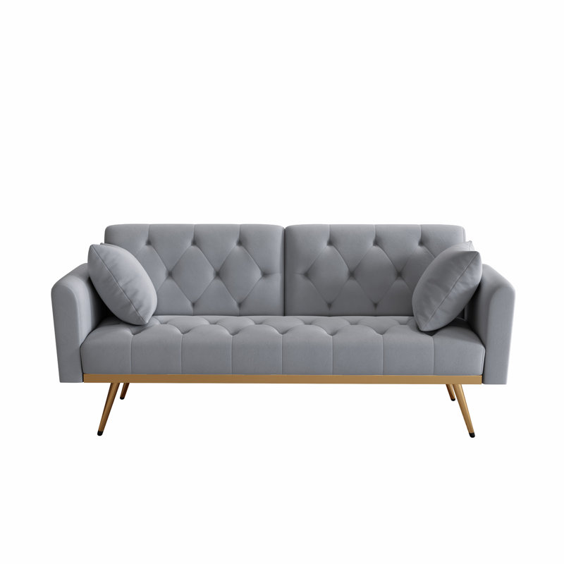 Reeyan 68.3" Upholstered Velvet Sleeper Sofa, Gray Velvet