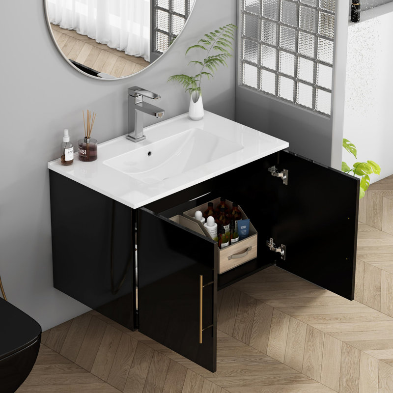 36-Inch Wall-Mounted Bathroom Vanity, Black