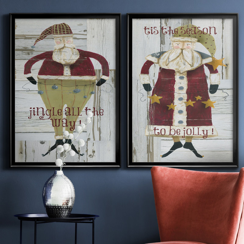 Jingle Santa - ensemble de 2 reproductions, Pas de tapis, H 31,5 po x l 47 po x P 1,5 po, H 26,5 po x l 73 po x P 1,5 po