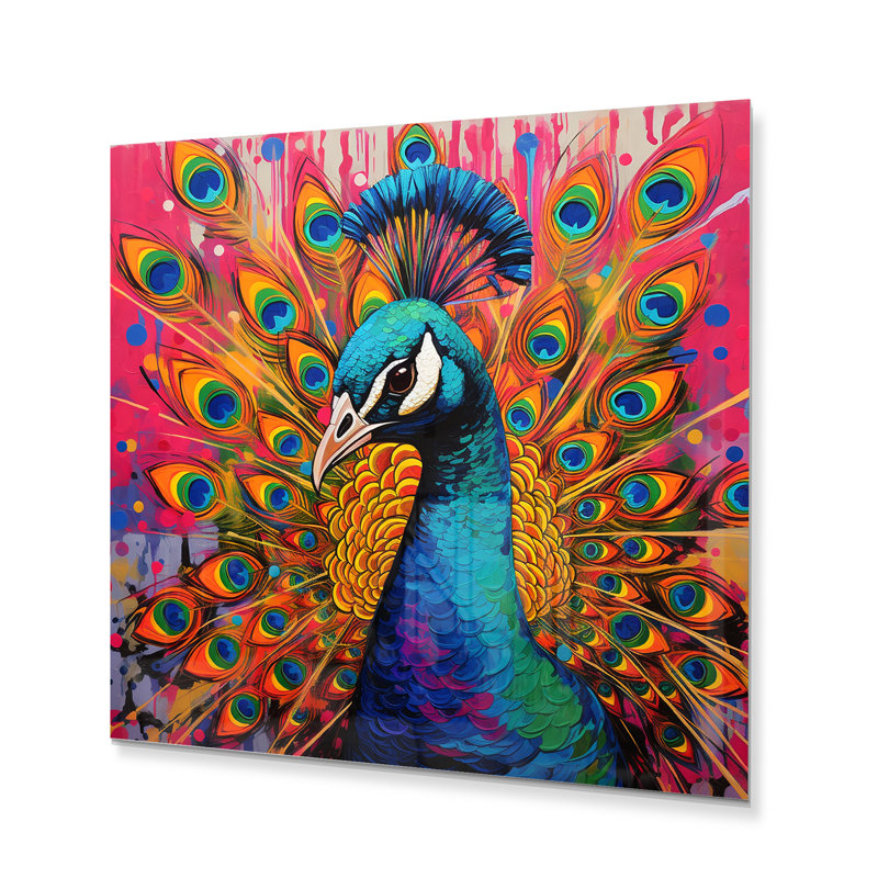 Bleu sarcelle, Pop Art, paon - animaux, art mural en métal, salon, H 23 po x l 23 po x P 1 po