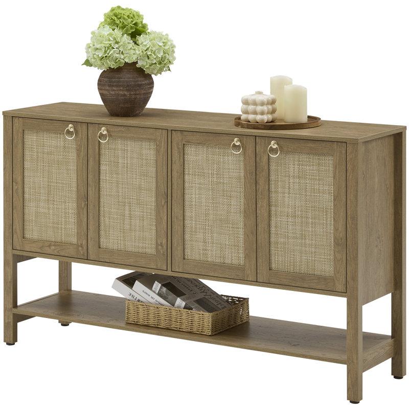 Buffet polyvalent avec 4 portes et 1 tablette ouverte Pomodoro Boho, Carbone cerise