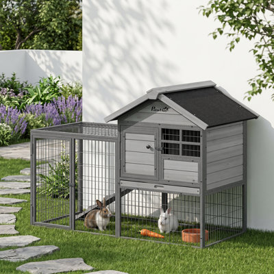 Grande cage à lapins en bois avec cage de jeu
