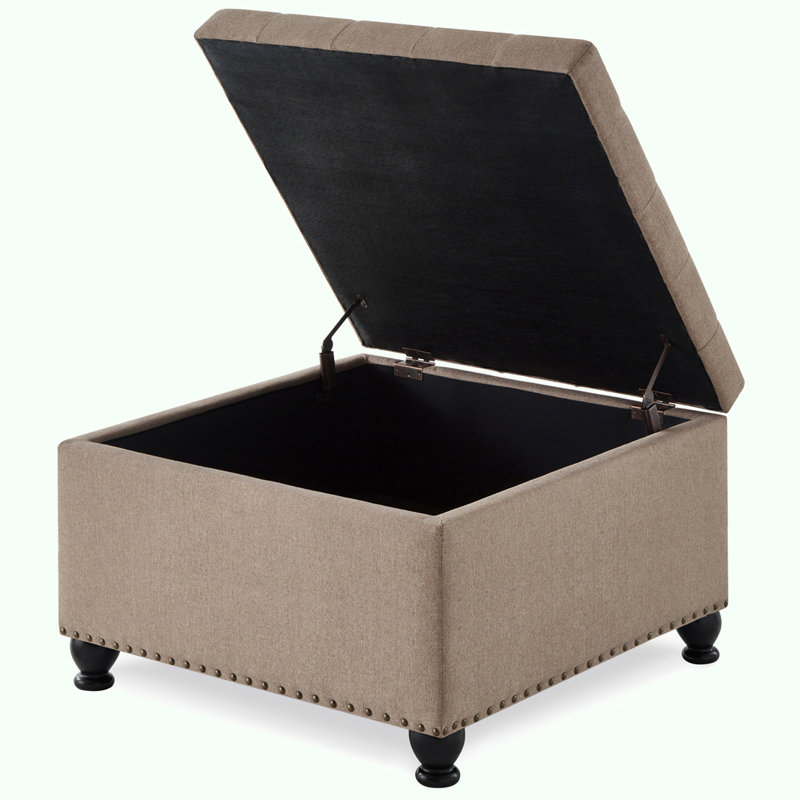 Grand banc repose-pieds carré avec rangement, Lin lin