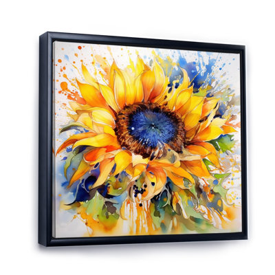 Yellow Blue Golden Cheerful Sunflowers - Floral Wall Art