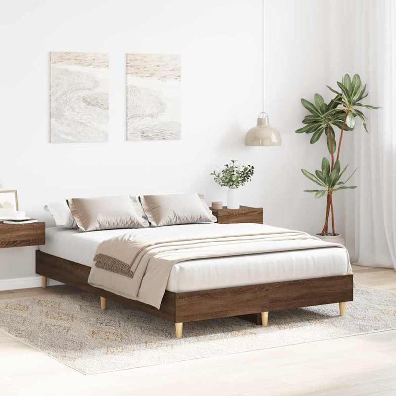 Bed Frame No Mattress Engineered Wood, Small Double (4'), Brown Oak