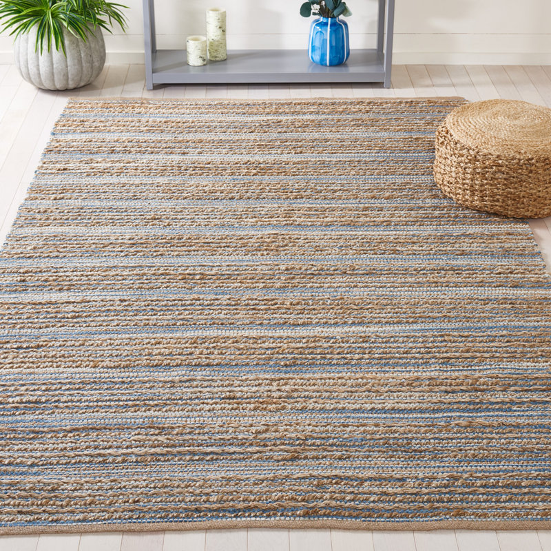 Doleman Hand Woven Jute/Cotton Rug in Blue, Rectangle 5' x 8'