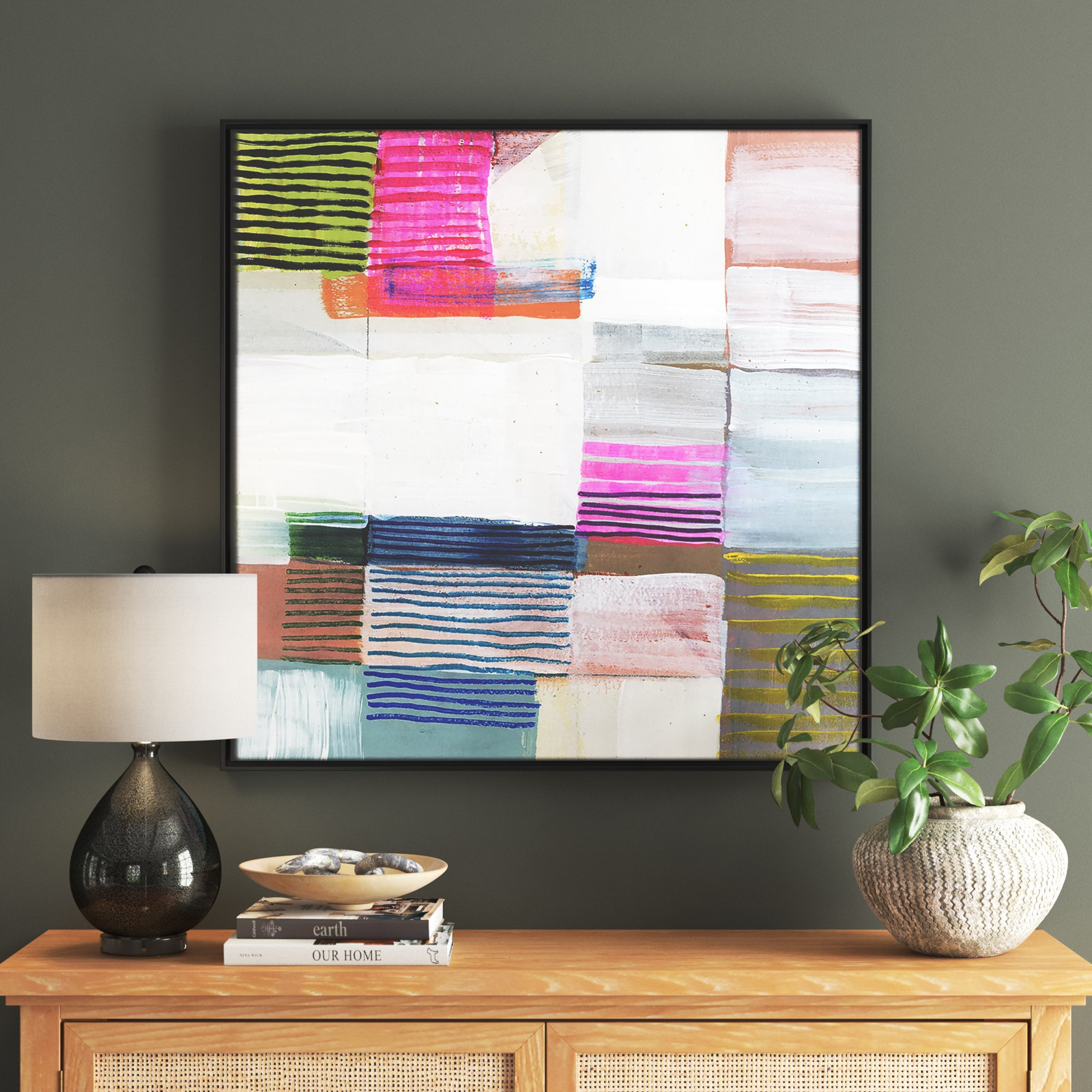 Bright Net II by Cartissi - Floater Frame Painting on Canvas, 37.5" H x 37.5" W x 2" D, Black Framed
