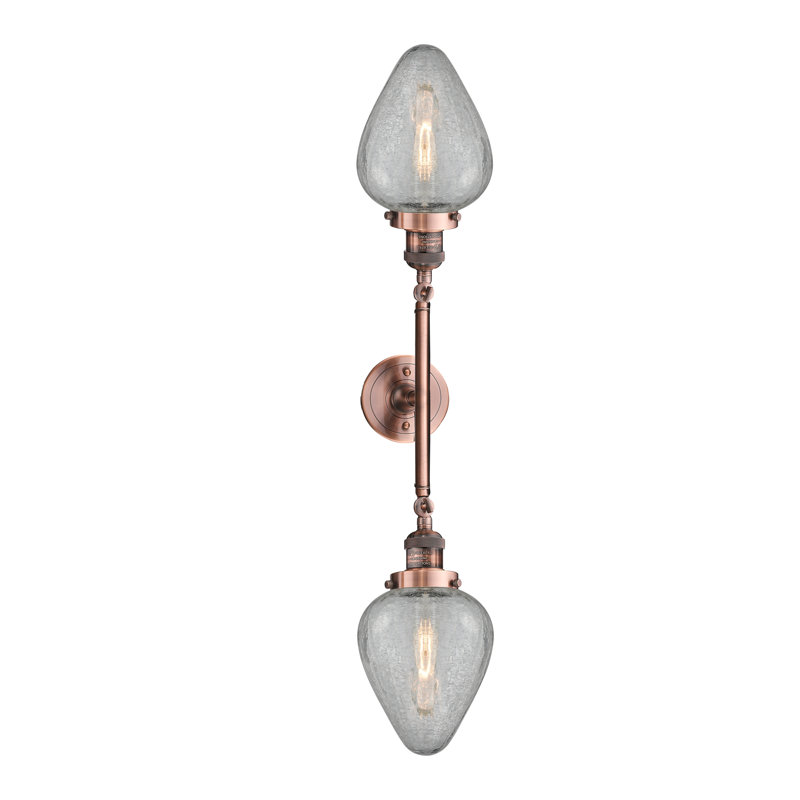 Éclairage pour salle de bain à intensité variable 2 lumières Shauna, Cuivre antique, Transparent