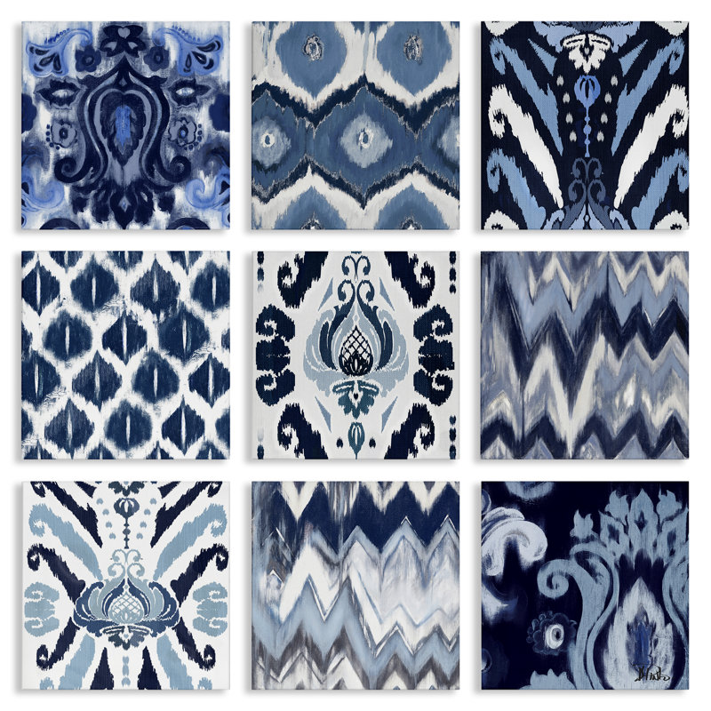 "Blue Boho Patterns", ensemble de 9 toiles murales par Patricia Pinto