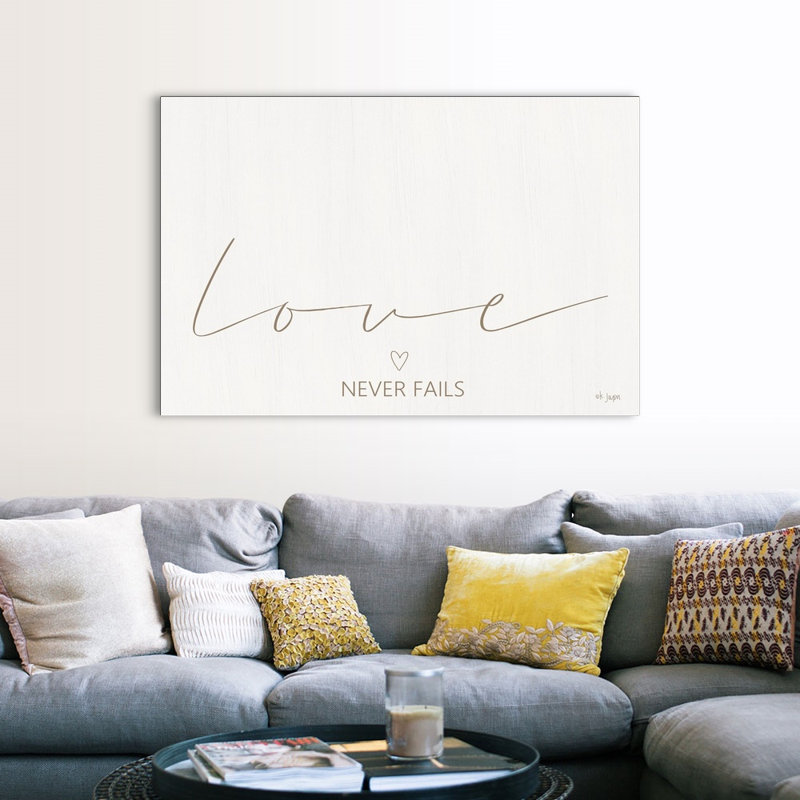Reproduction d’art textuel sur toile, "Love Never échouent" par Jaxn Blvd, Toile tendue, H 40 po x l 60 po x P 1,25 po