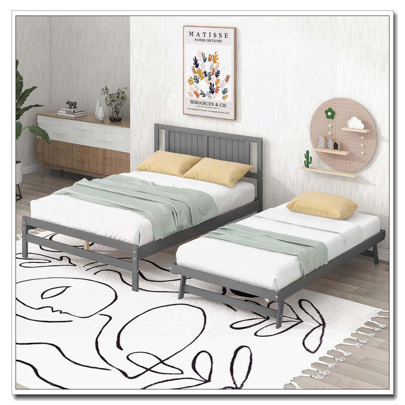 Lit plateforme avec lit gigogne réglable, Gris