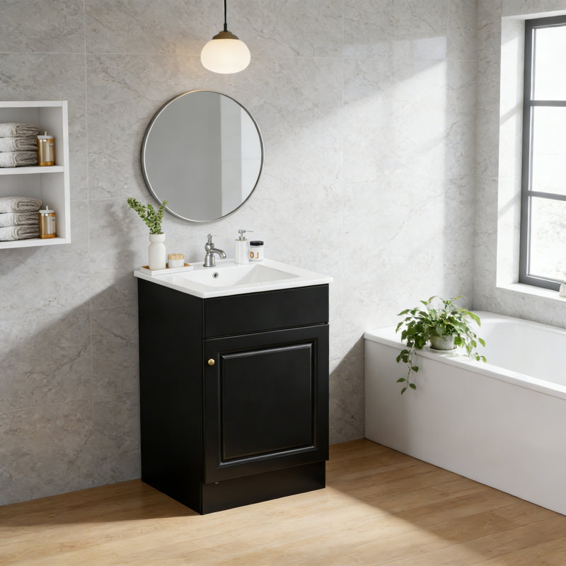 Meuble-lavabo de 20 po avec lavabo, Noir, Doré