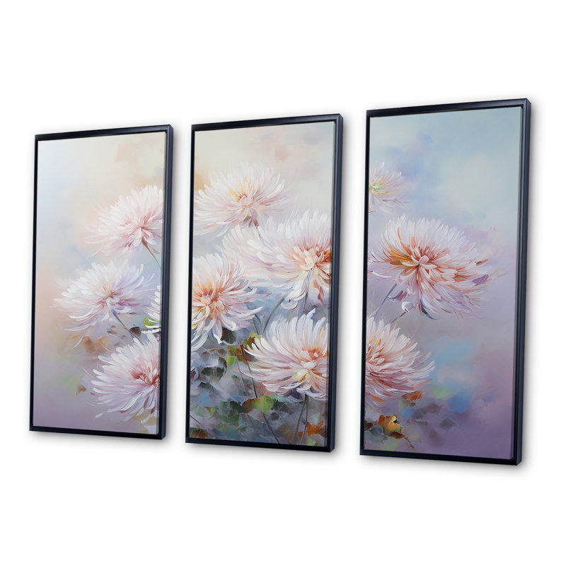 «Rose and Purple Chrysanthemums Bloom I», ensemble de reproductions d'art mural, Cadre flottant noir