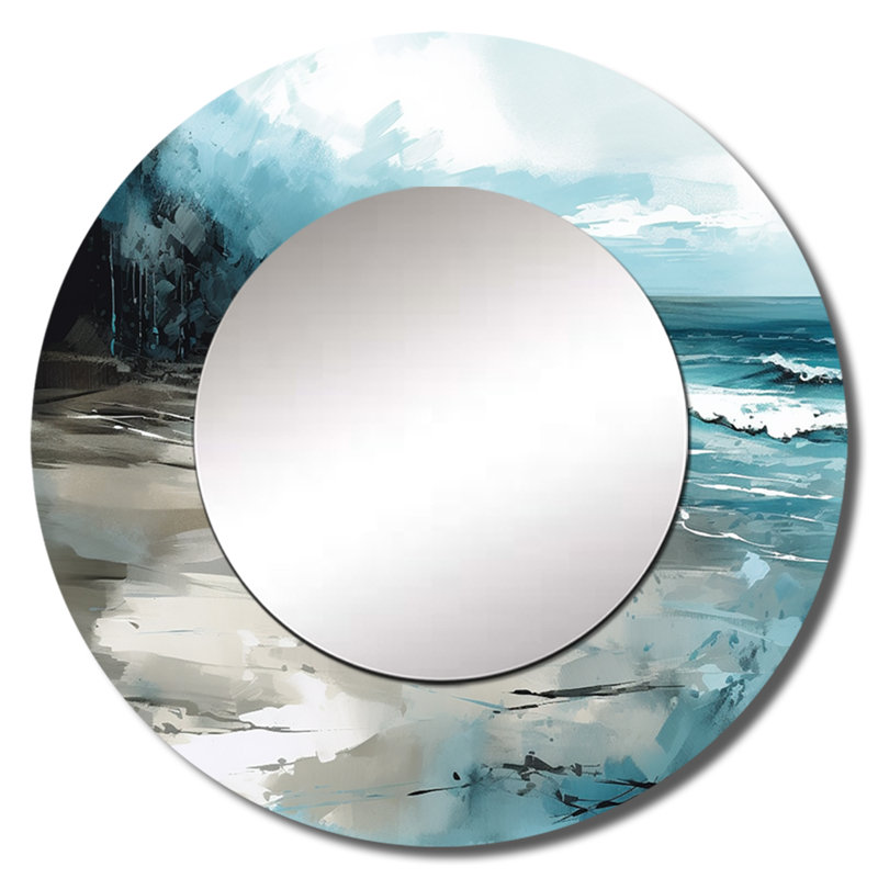 Quirico Coastal Waves IV - grand miroir mural de plage, miroir rond gris unique, reproduction d'art en métal, 29 po x 29 po