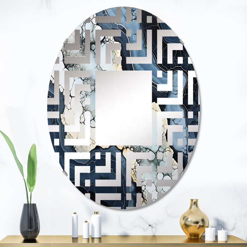 Blue Stone Geode Minimalisme - Miroir décoratif labyrinthe | Ovale, 35,4 po x 23,6 po
