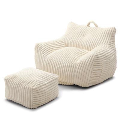 Plush Bean Bag Chair For Adults With Armrests And Footstool -- Comfy Beanbag Chaise Lounge Lazy Floor Sofa Chair For Living Room, Bedroom & Dorm, Cozy