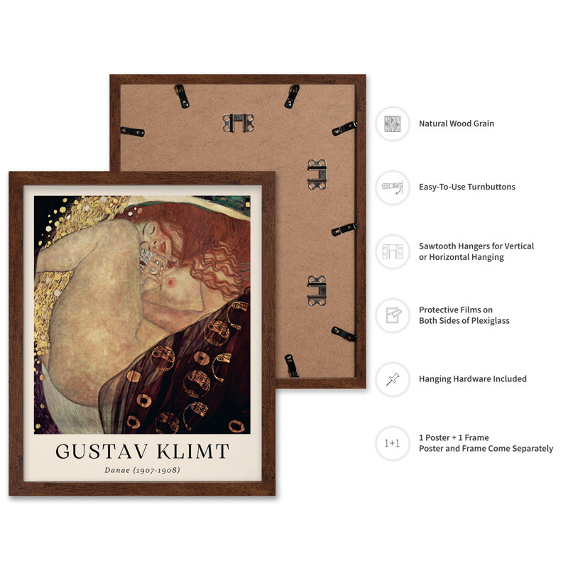 Gustav Klimt - Danae, Affiche, H 18 po x l 24 po, Encadrement brun