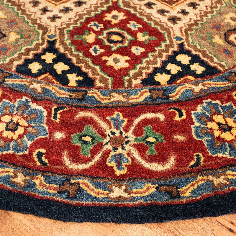Dipietro Hand Loomed Wool/Cotton/Latex Oriental Rug in Red/Beige, Round 6'