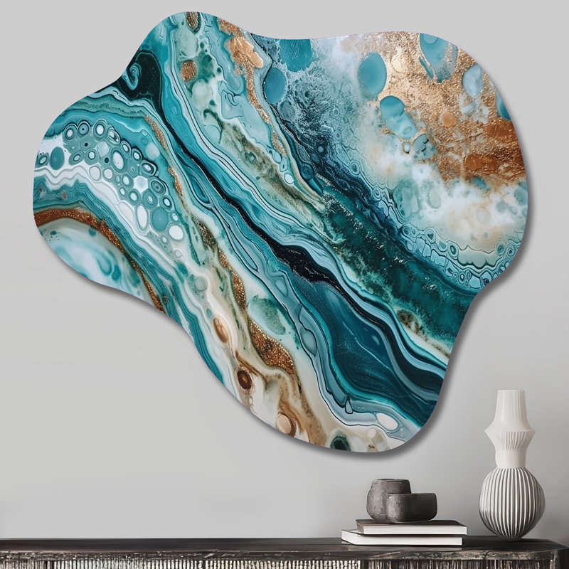 Blue Gold Half Circle Marble Abstract IV - Abstract Marble Cloud Shape Irregular Metal Wall Decor, 25" H x 28" W x 1" D