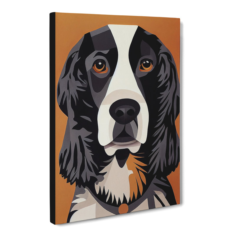 Lympsham Springer Spaniel Geometric - Wrapped Canvas Print, 50cm H x 35cm W x 3cm D, Unframe