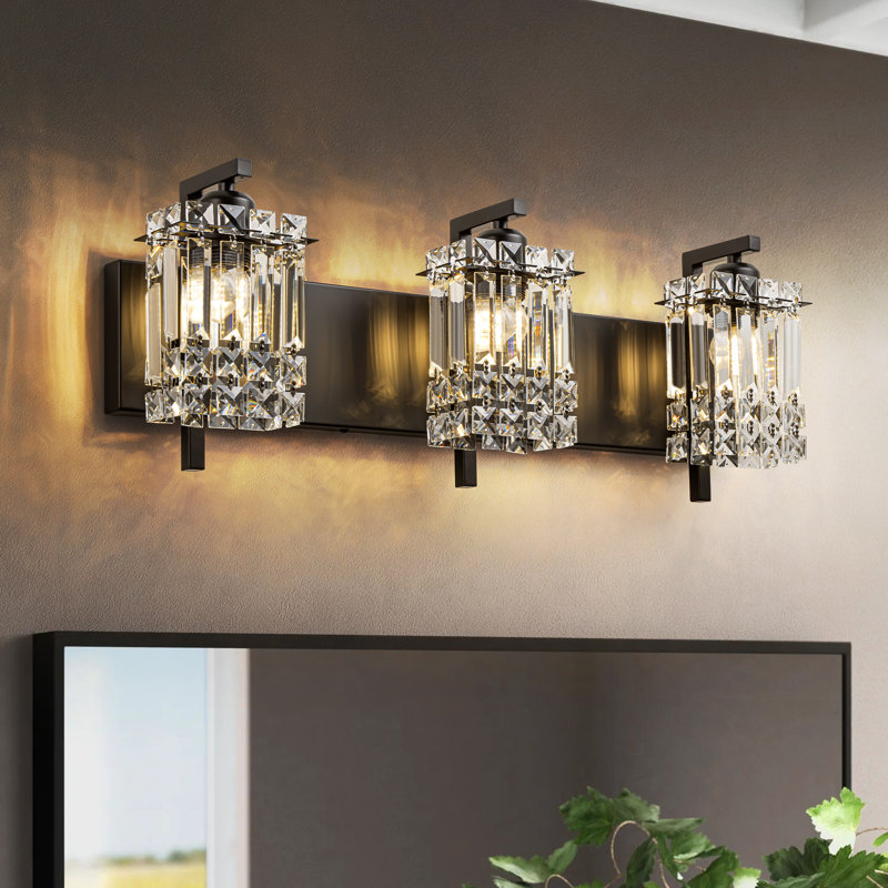 3-Light Dimmable LED Vanity Light With Crystal Accents, Matte Black
