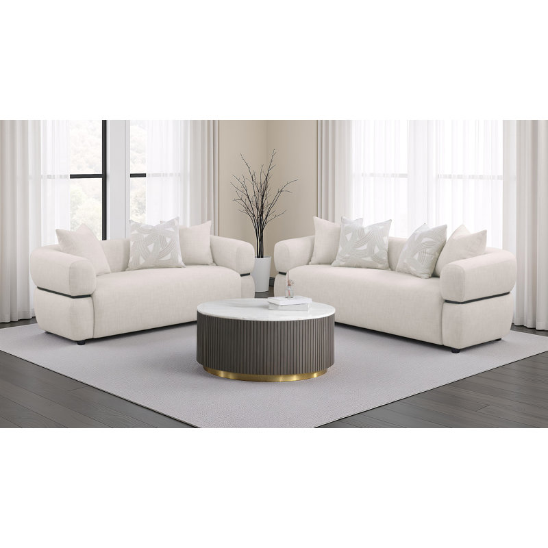 Ensemble de canapés rembourrés en tissu 2 pièces Jeanette Beige