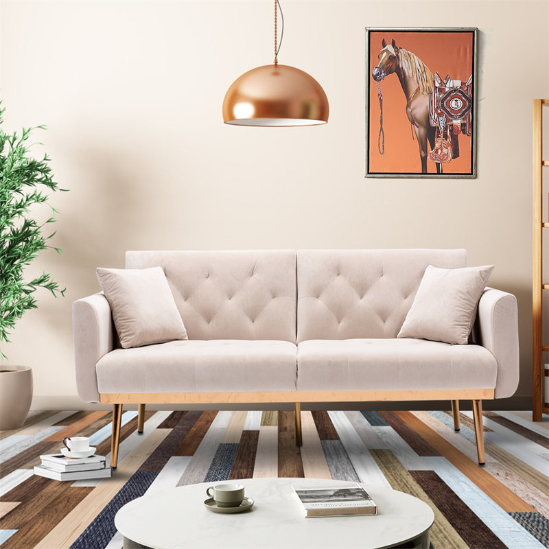 71'' Velvet Sofa, Beige Velvet