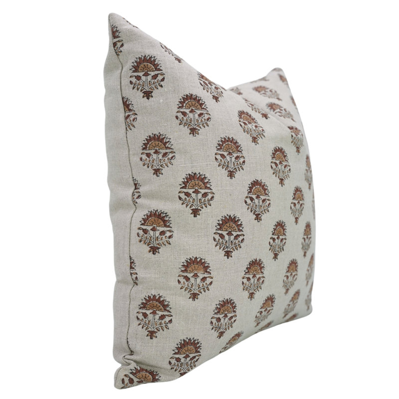 Fabdivine Pillow Cover Handmade Block Print Cushion-Sun Flower, Green Block Print/Floral 3, Square 16"