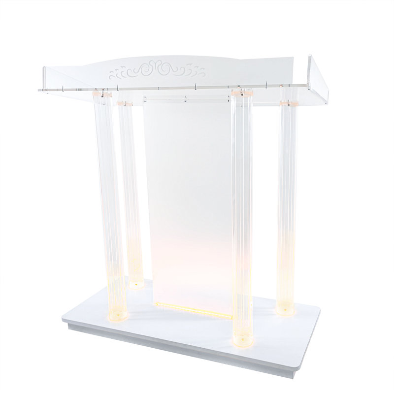 45.7" Tall Clear Acrylic and MDF LED Lighted Church Pulpit with Casters