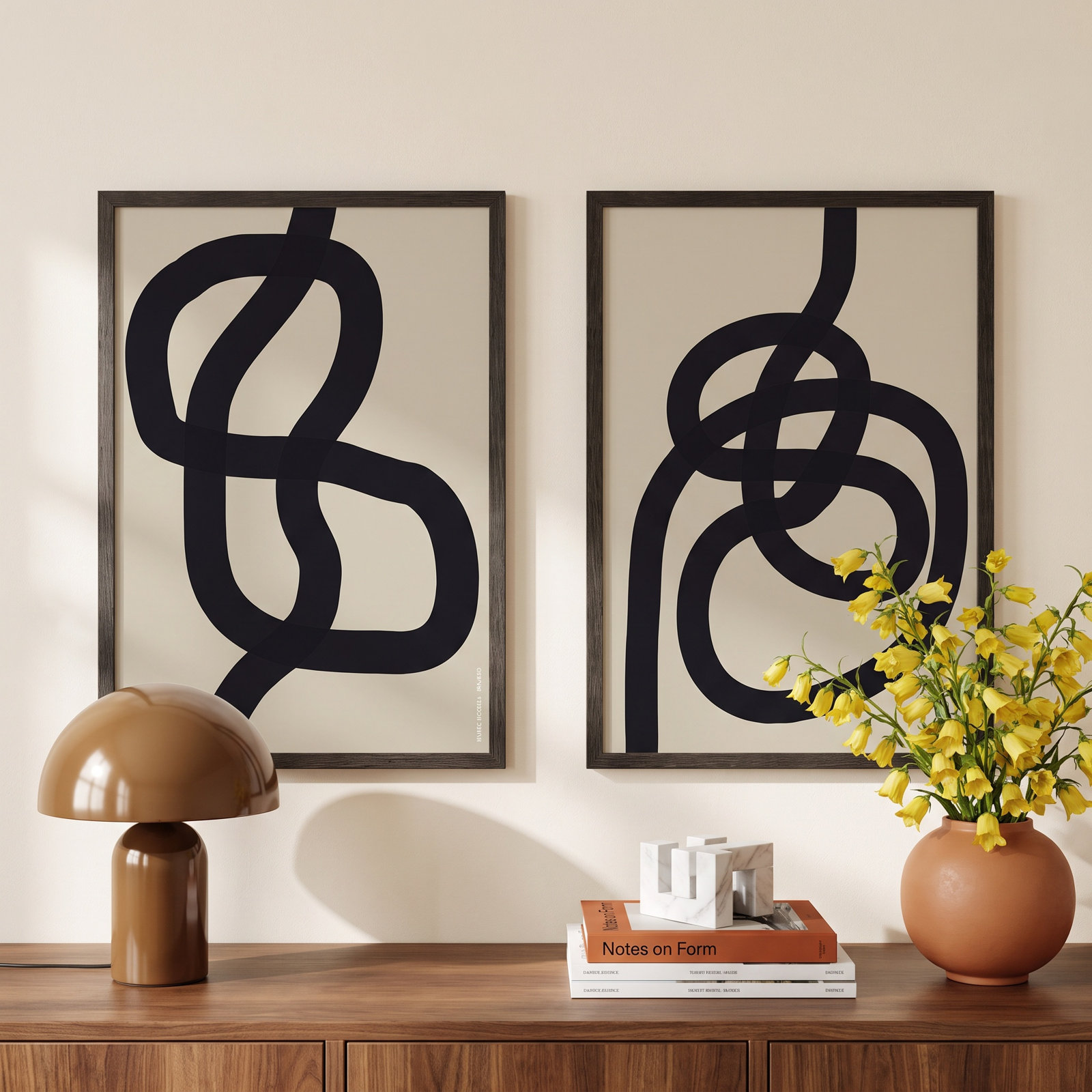 Bombay "Intertwined" 2-Piece Print Set, 20" H x 28" W x 1.25" D, Black Framed Paper