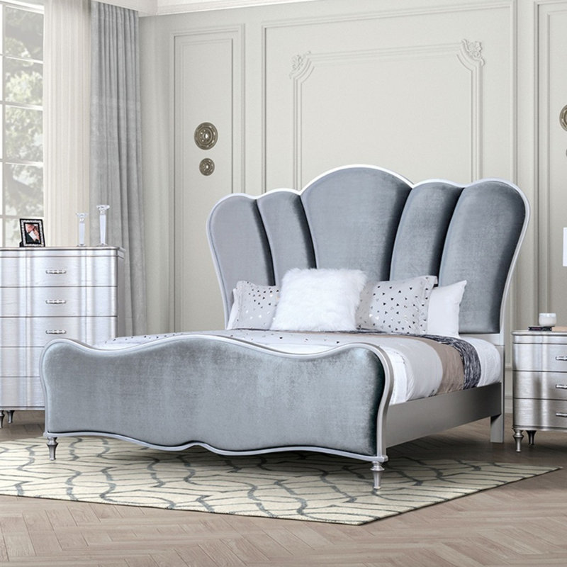 Magnifique lit en tissu, Argent argent, Grand