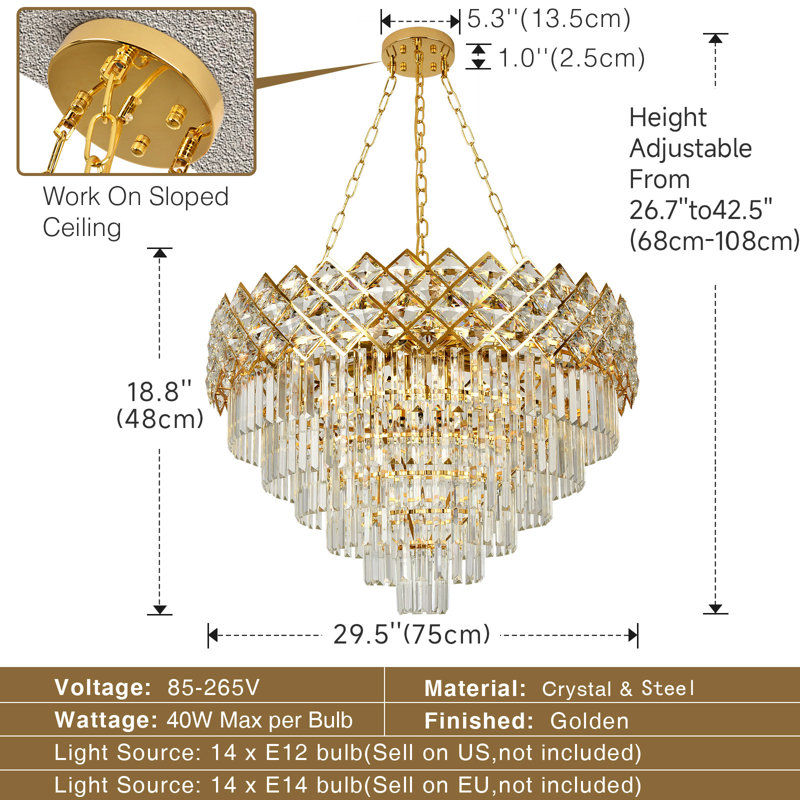 Shiron Dimmable Tiered Chandelier, 42.5'' H X 29.5'' W X 29.5'' D, 15 , 7