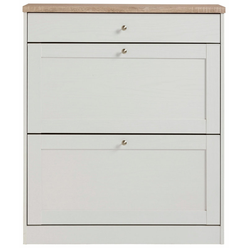Harry 16 Pair Flip Down Shoe Storage, White / Oak