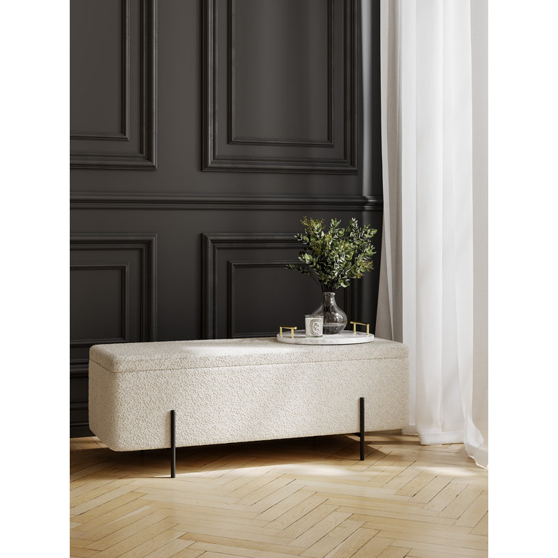 Velvet Upholstered Storage Bench, Black, Ivory