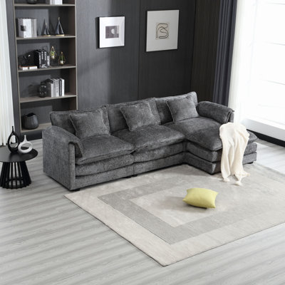 112" Oversized Sectional Sofa Cloud Couch For Living Room, Modern Chenille L Shaped Couch, Comfy Boucle Modular Sofa Sleeper With Moveable Ottoman & Memory Foam