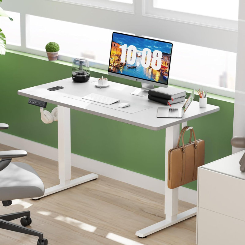 Electric Standing Desk, Memory Controller Height Adjustment Ergonomic Computer Table for Home Office, White