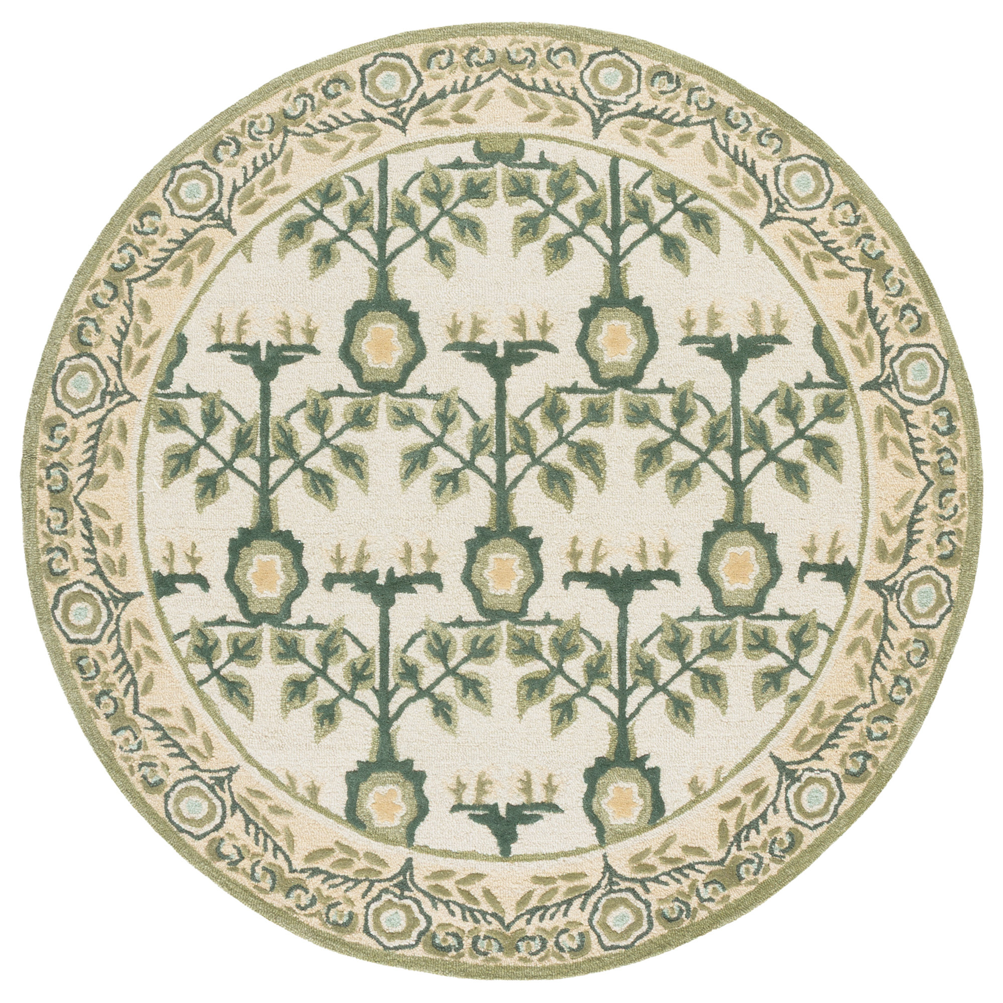 Earthly Treasures 215 Hand Tufted Wool/Cotton/Viscose Floral Rug in Ivory/Sage, Round 6'