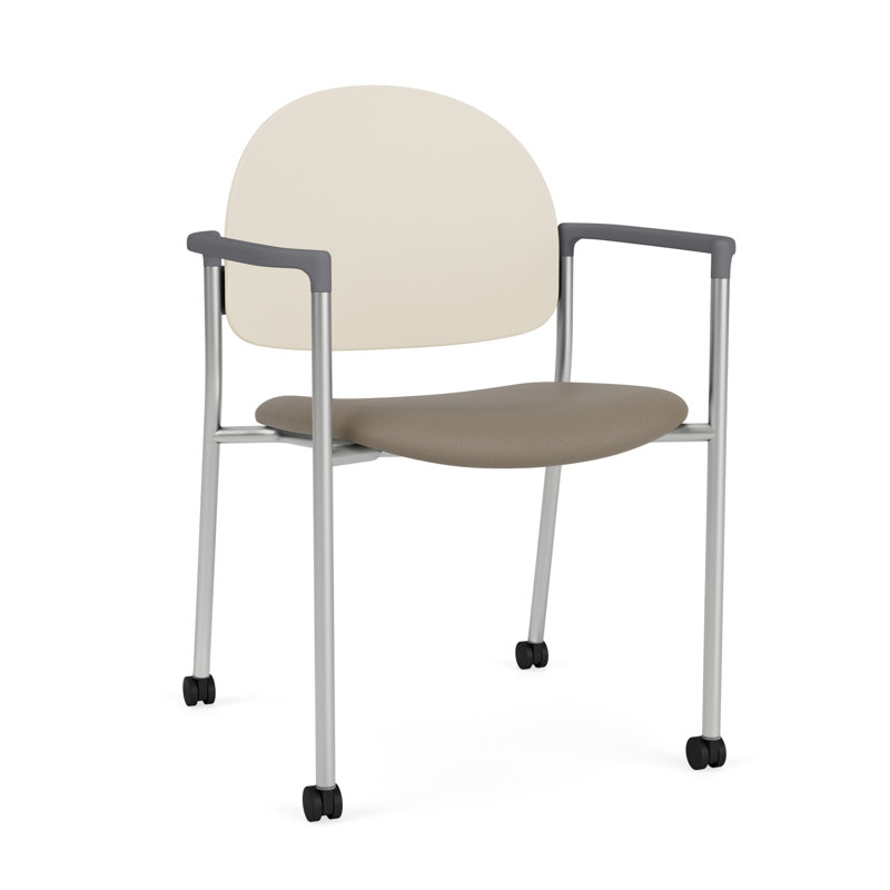 Chaise d'invité à chat avec roulettes, Argent, Modena Farro / Sand Beige Poly