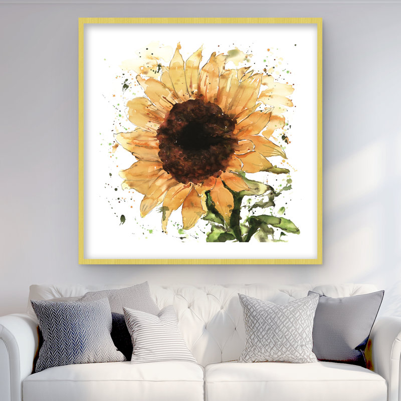 Grand tournesol - reproduction encadrée mat pour décor de cuisine, H 36 po x l 36 po, Doré