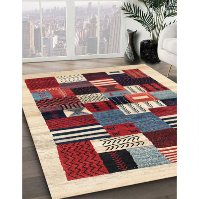 Tapis contemporaine vert/brun/rouge
