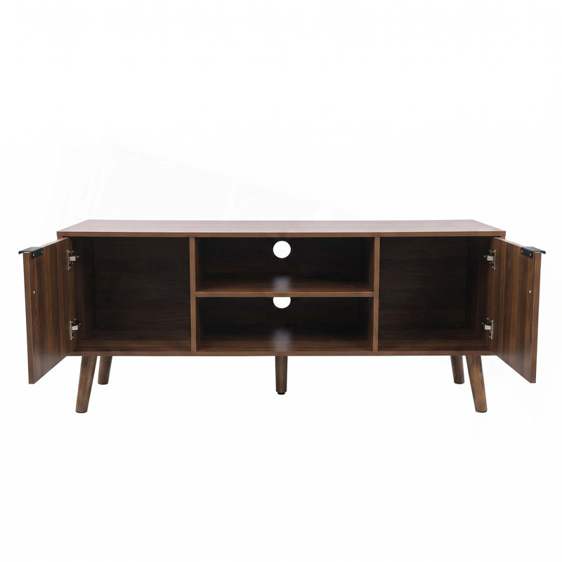 Meuble télé de style moderne du milieu du siècle avec rangement et design en forme de trombone, console multimédia pour salon et chambre