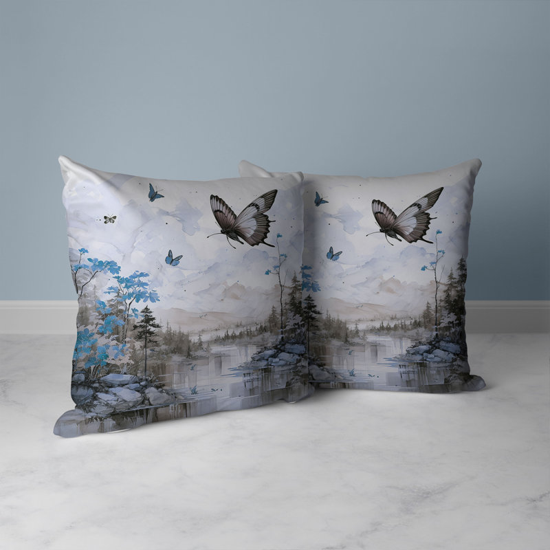 Coussin Flversing Floral Heights, H 16 po x l 16 po, Brun / gris / cyan