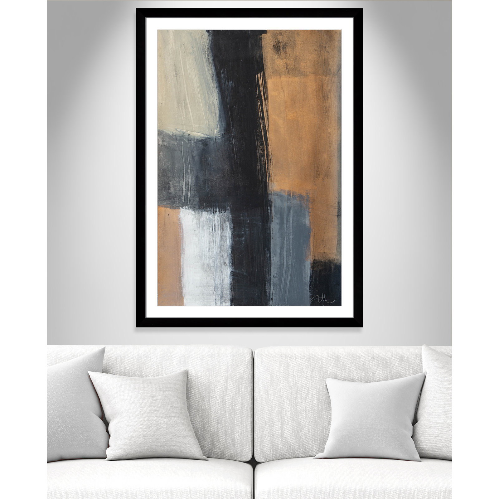 Calderon "Metallic Slate II" Print, 49" H x 35" W x 1.25" D, Black Cube Frame Matted
