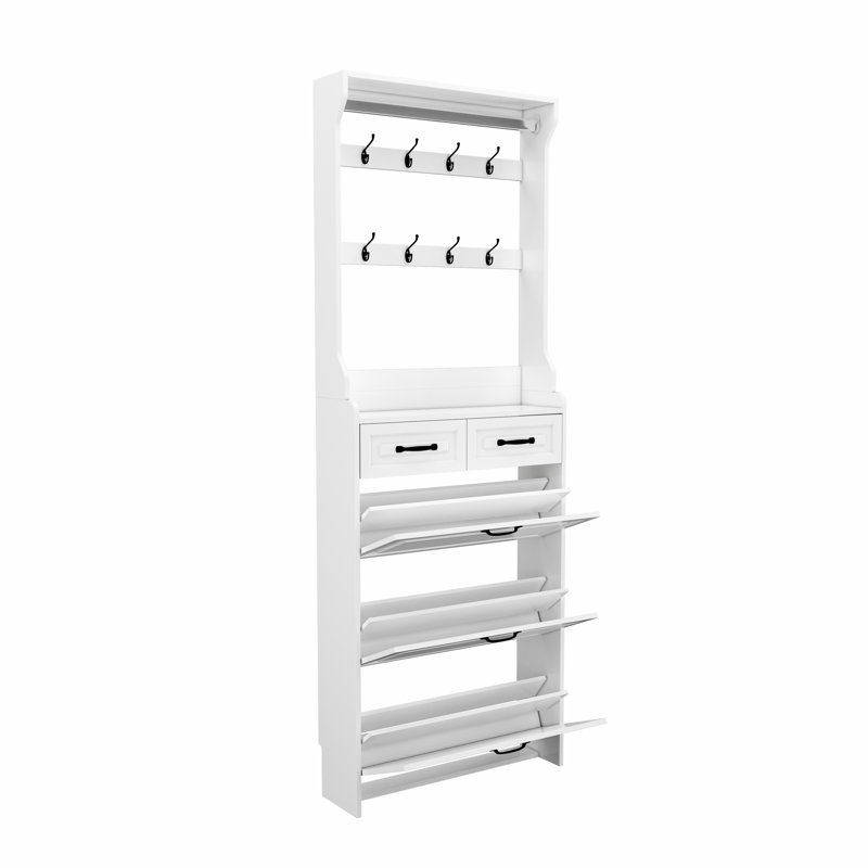 Armoire à chaussures haute avec 3 portes et 2 tiroirs - Rangement de rangement pour hall d'entrée avec support