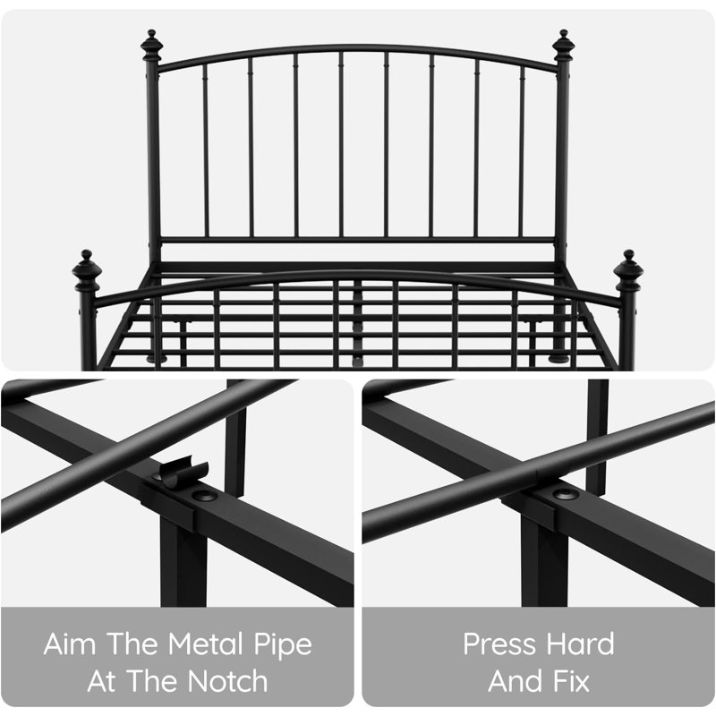 Queen Bed Frame With Headboard And Footboard Metal, Black
