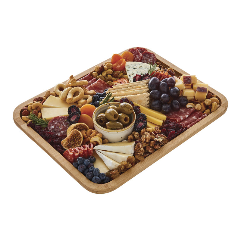 Farberware Build-a-Board Bamboo Grazing Board, Portable Snack Box with Rectangle Chopping Board, Clear BPA-Free Lid and Black Locking Handles, 28 x 35.5cm