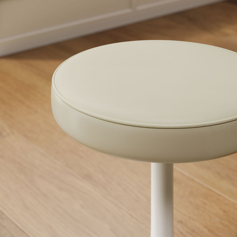 Lippa Vegan Leather Round Stool, Stone Seat/ White Frame